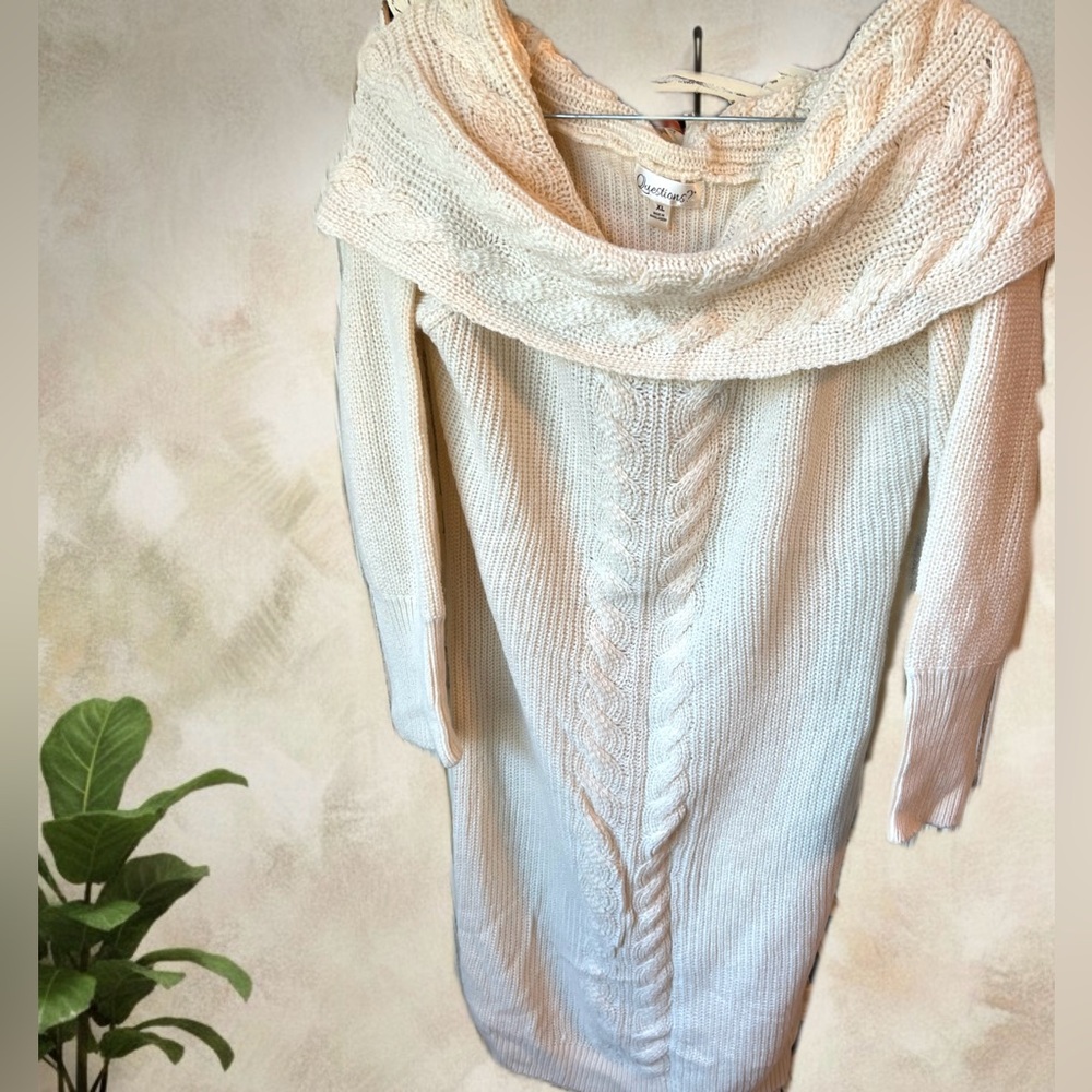 Off-the-Shoulder Cream Sweater dress